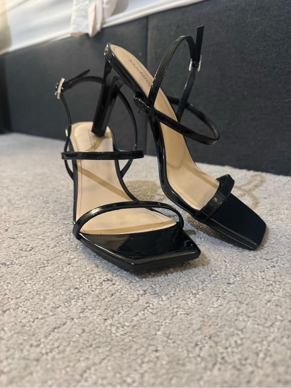 Modatope Black Patent Strappy Square Toe Heels